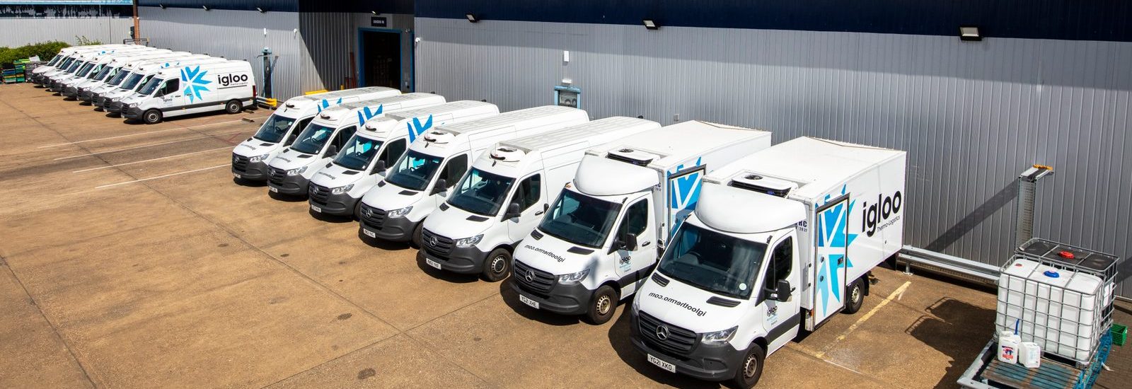 Sprinter and Luton-box fleet lined up at Igloo's Luton depot