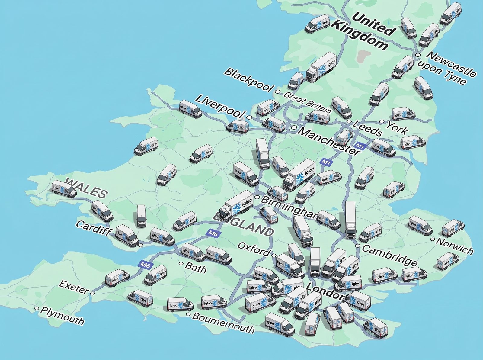 Igloo vehicles across the UK map