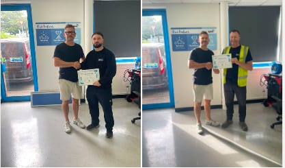 Billy Gethin and Michael Wilcox receiving their 5 Year Long Service Awards from CEO Alistair Turner
